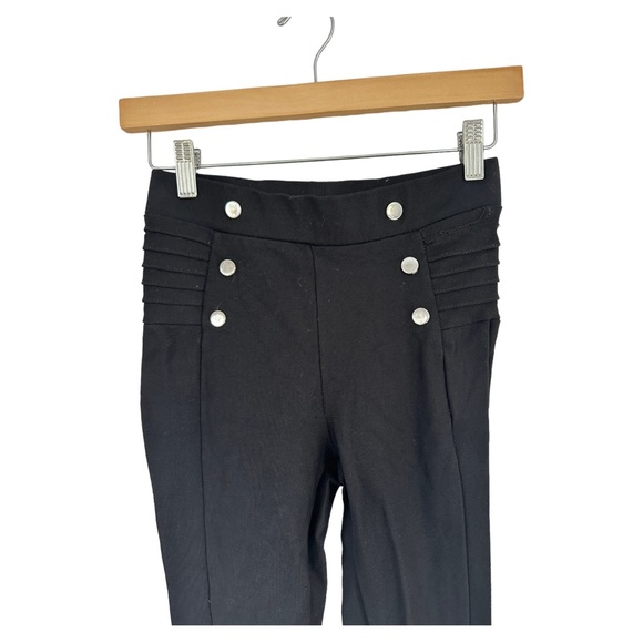 Zara High Rise Sailor Button Black Ponte Skinny Leggings Silver Buttons Size SM - Picture 2 of 8